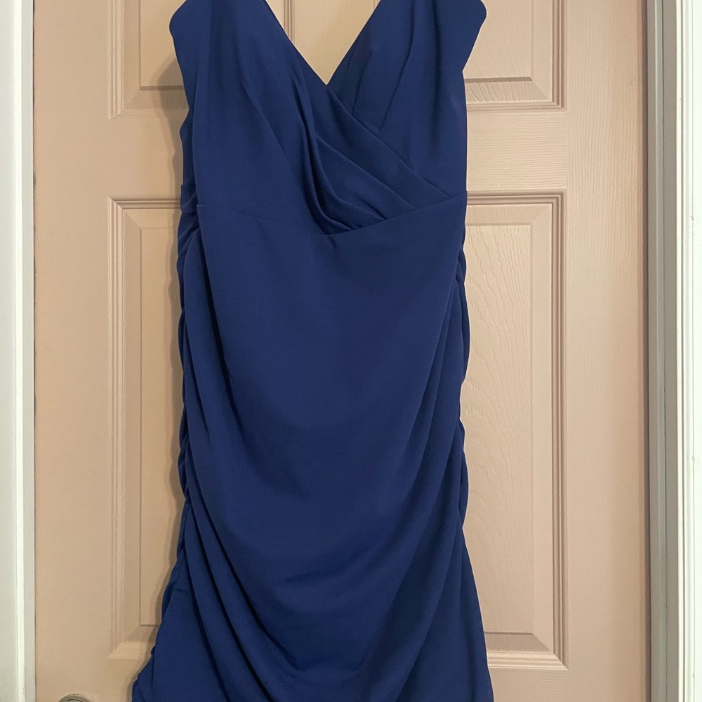 Blue Asymmetrical Ruched Sheath Dress